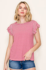 Red Striped Flutter Sleeve Top