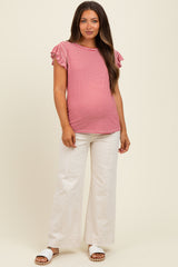 Red Striped Flutter Sleeve Maternity Top