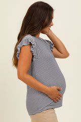 Navy Striped Flutter Sleeve Maternity Top