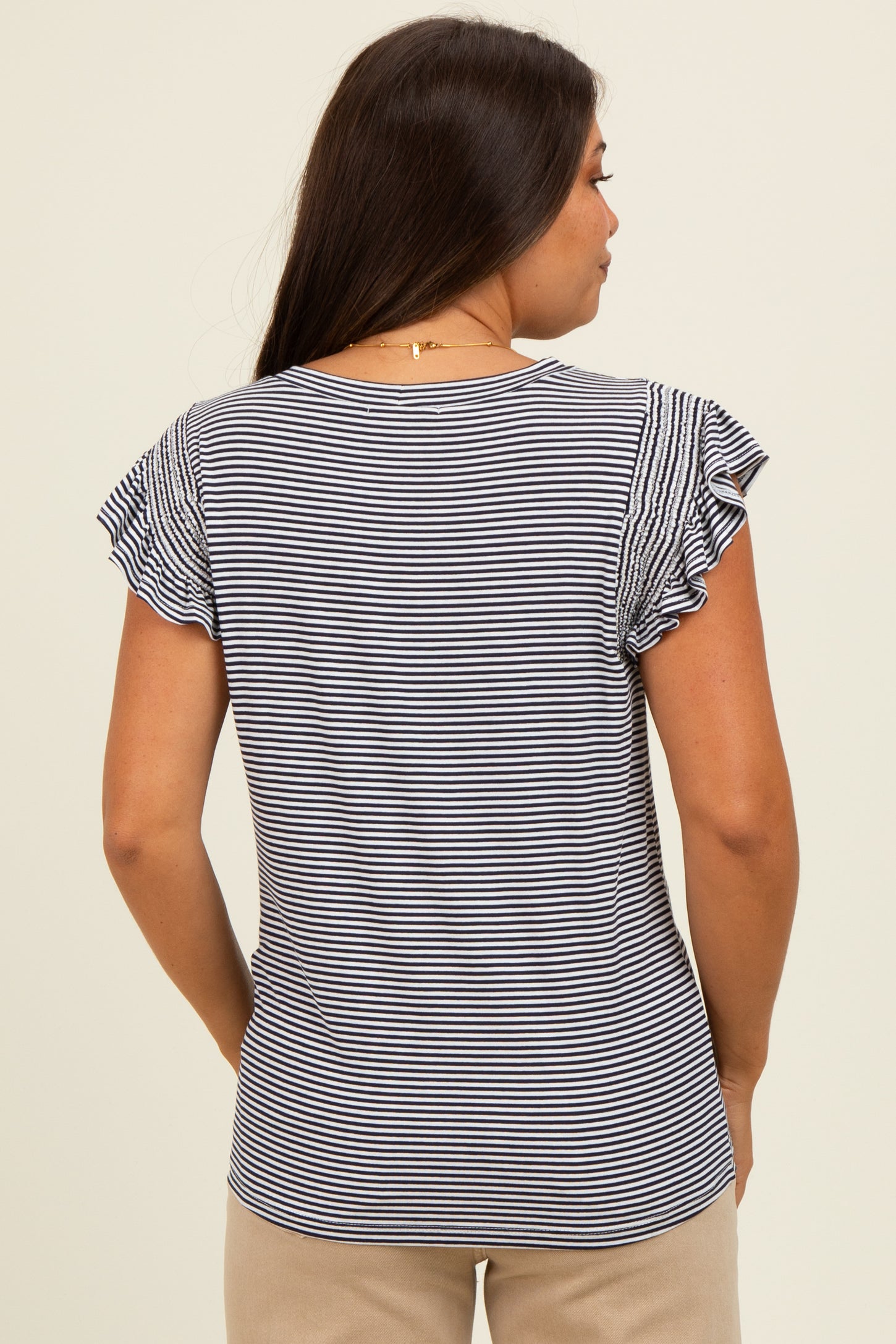Navy Striped Flutter Sleeve Maternity Top