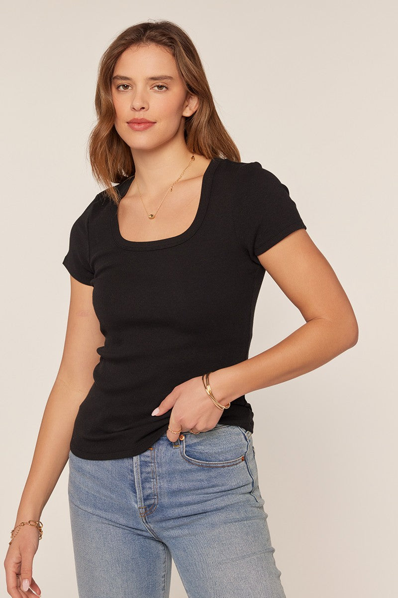Black Ribbed Square Neck Maternity T-Shirt