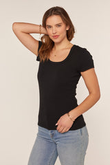 Black Ribbed Square Neck T-Shirt