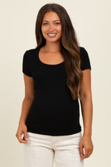 Black Ribbed Square Neck Maternity T-Shirt