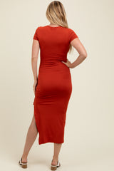 Rust Side Slit Maternity Maxi Dress