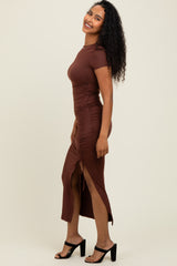 Brown Side Slit Maxi Dress