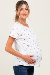 Ivory Cherry Print Ribbed Maternity Short Sleeve Tee