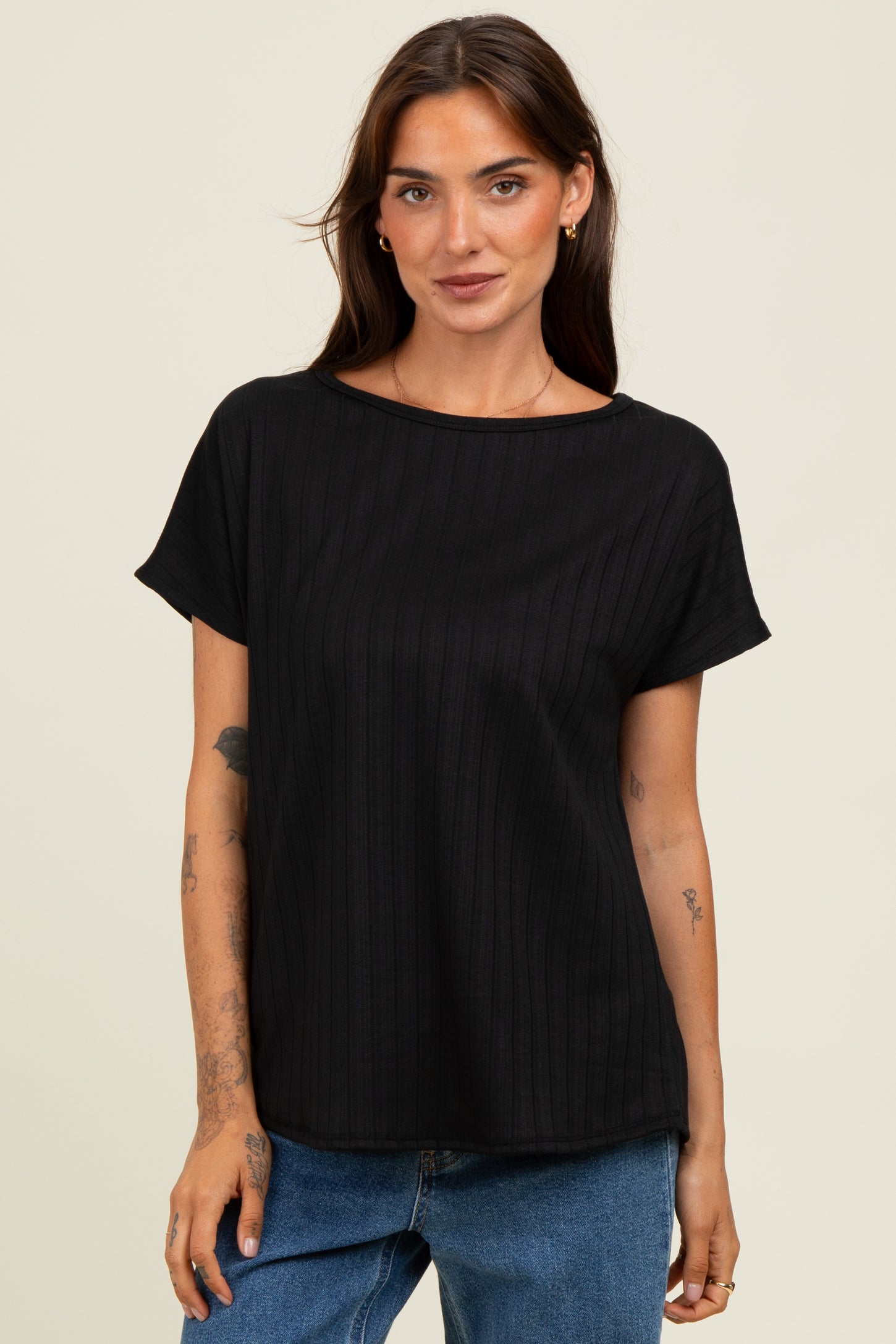 Black Ribbed Relaxed Maternity Tee