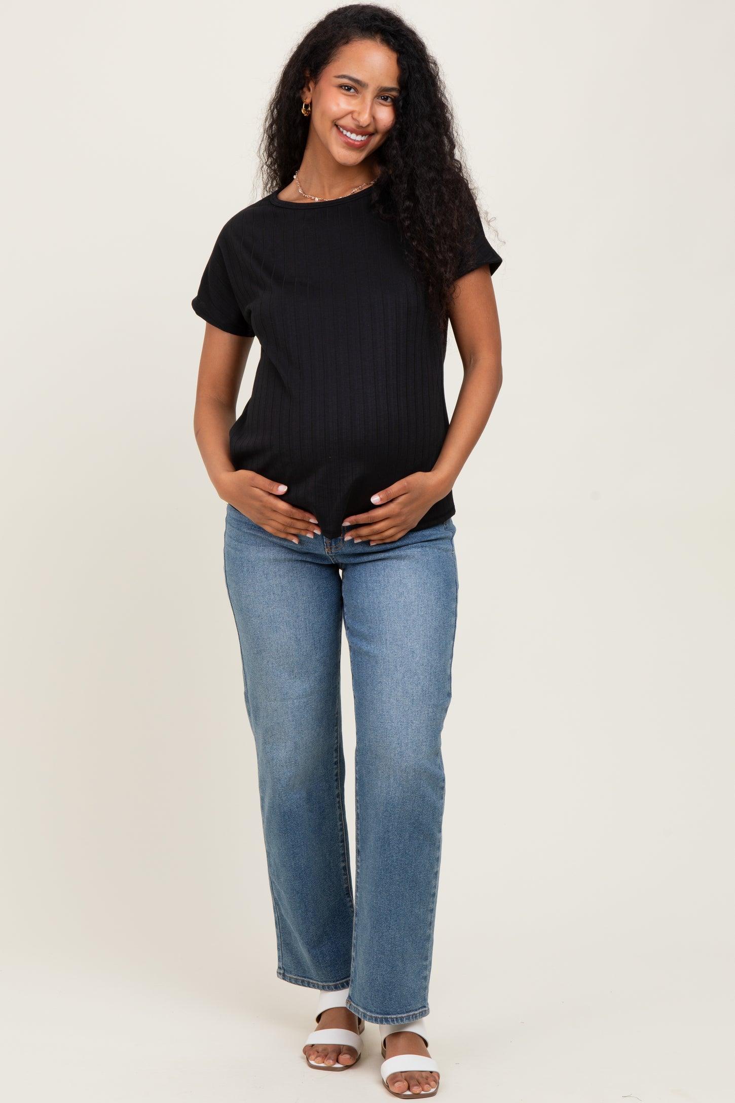 Black Ribbed Relaxed Maternity Tee
