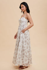 Ivory Cotton Floral Bustier Maxi Dress