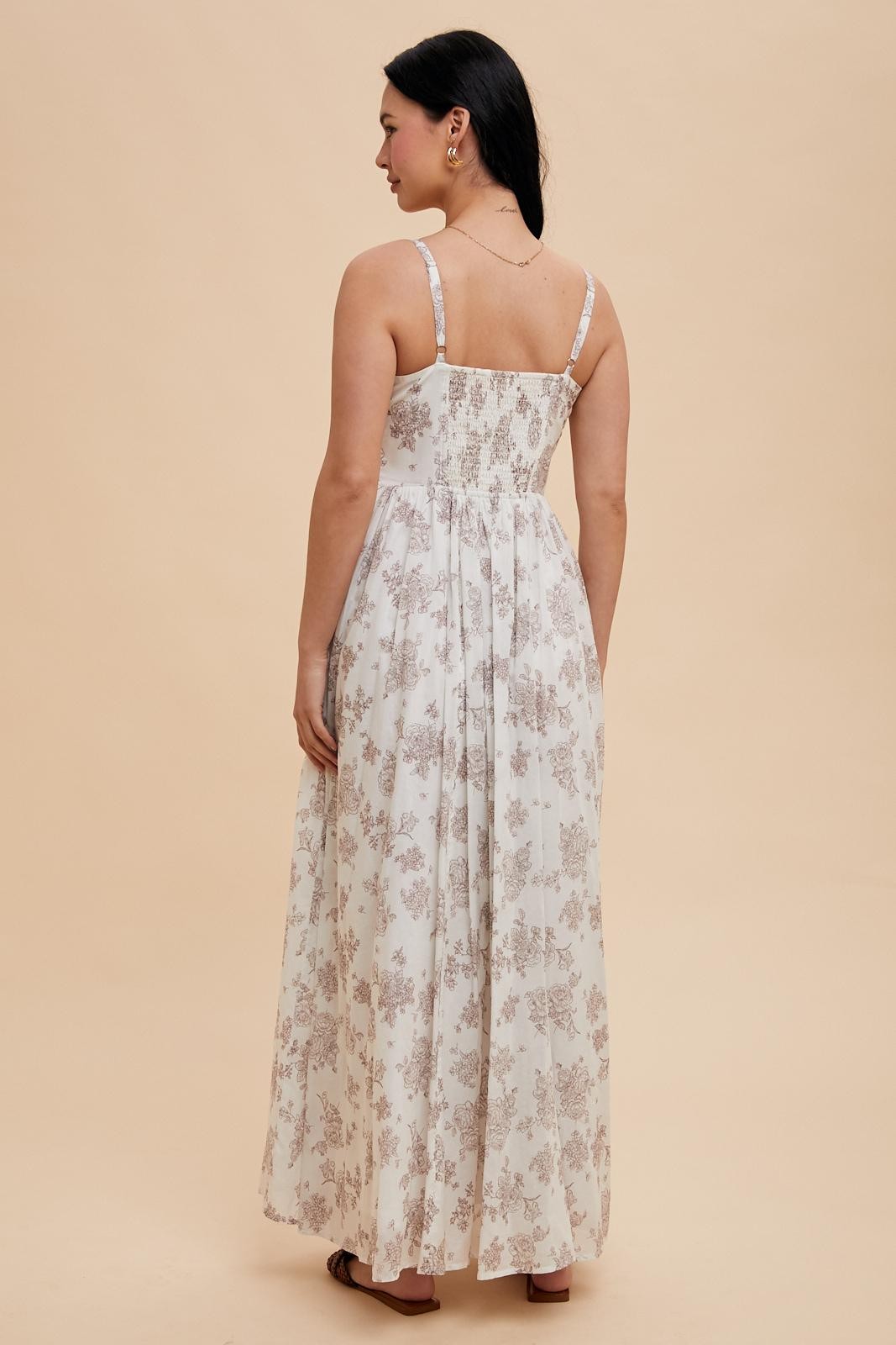 Ivory Cotton Floral Bustier Maxi Dress