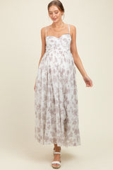 Ivory Cotton Floral Bustier Maternity Maxi Dress