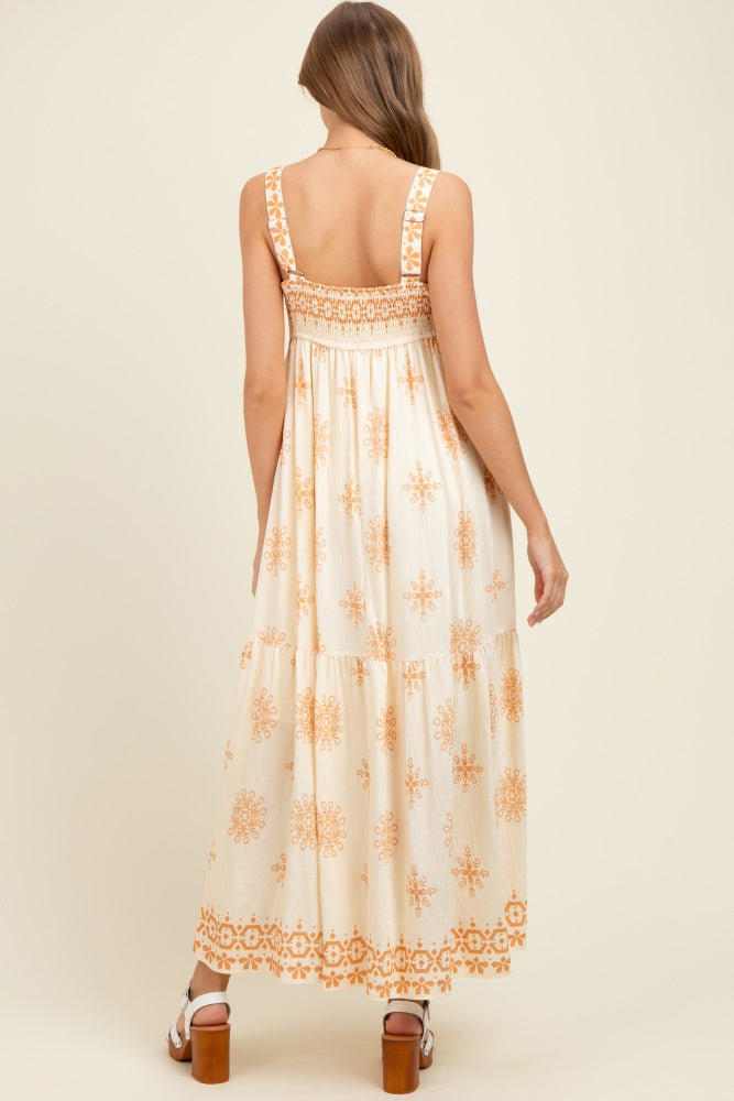 Cream Border Print Sleeveless Tiered Maternity Maxi Dress