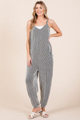 Charcoal Ribbed Sleeveless Jumpsuit