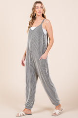Charcoal Ribbed Sleeveless Jumpsuit