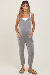 Charcoal Ribbed Sleeveless Maternity Jumpsuit