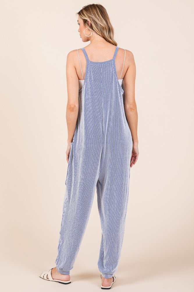 Royal Blue Ribbed Sleeveless Jumpsuit
