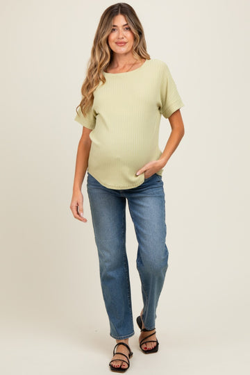 Lime Ribbed Knit Maternity Short Sleeve Top
