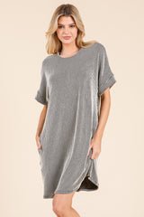 Charcoal Ribbed Short Sleeve T-Shirt Dress