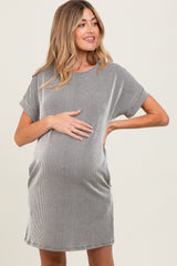 Charcoal Ribbed Short Sleeve T-Shirt Maternity Dress