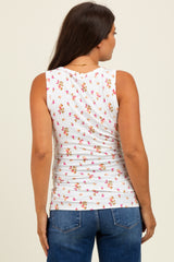 Pink Floral Ribbed Button Front Maternity Tank Top