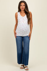 Lavender Floral Ribbed Button Front Maternity Tank Top