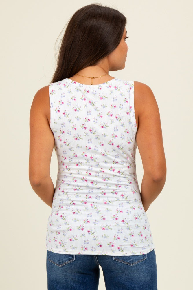 Lavender Floral Ribbed Button Front Maternity Tank Top
