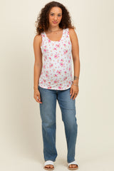 Ivory Floral Ribbed Maternity Tank Top