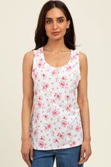 Ivory Floral Ribbed Tank Top