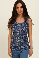 Navy Floral Ribbed Maternity Tank Top