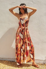 Rust Geometric Print Sash Tie Maternity Maxi Dress