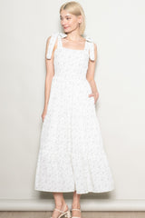 Ivory Floral Lace Trim Shoulder Tie Maxi Dress