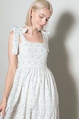 Ivory Floral Lace Trim Shoulder Tie Maxi Dress