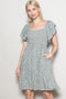 Light Olive Floral Smocked Flutter Sleeve Dress