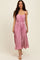Pink Pleated Sash Tie Midi Dress