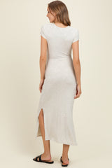 Cream Side Knot Tie Short Sleeve Maternity Midi Dress