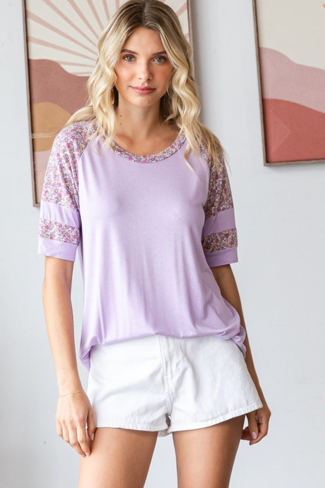 Lilac Floral Contrast Raglan Short Sleeve Maternity T-Shirt