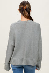 Light Olive Contrast Knit Open Maternity Cardigan