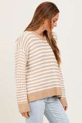 Taupe Striped Dot Contrast Knit Sweater