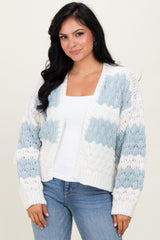 Light Olive Colorblock Chunky Knit Open Cardigan