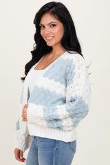 Light Olive Colorblock Chunky Knit Open Cardigan