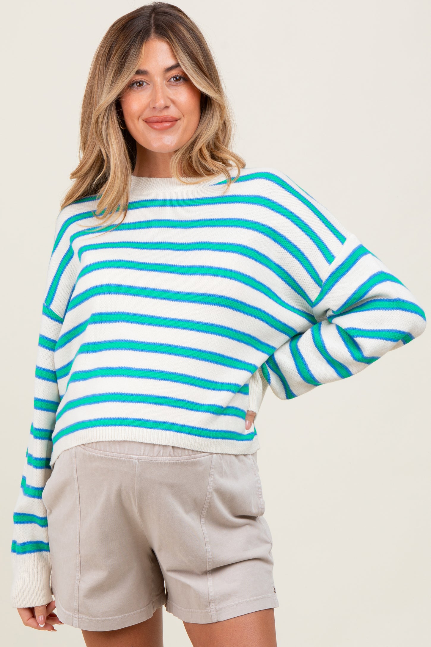 Green Multicolor Stripe Maternity Sweater