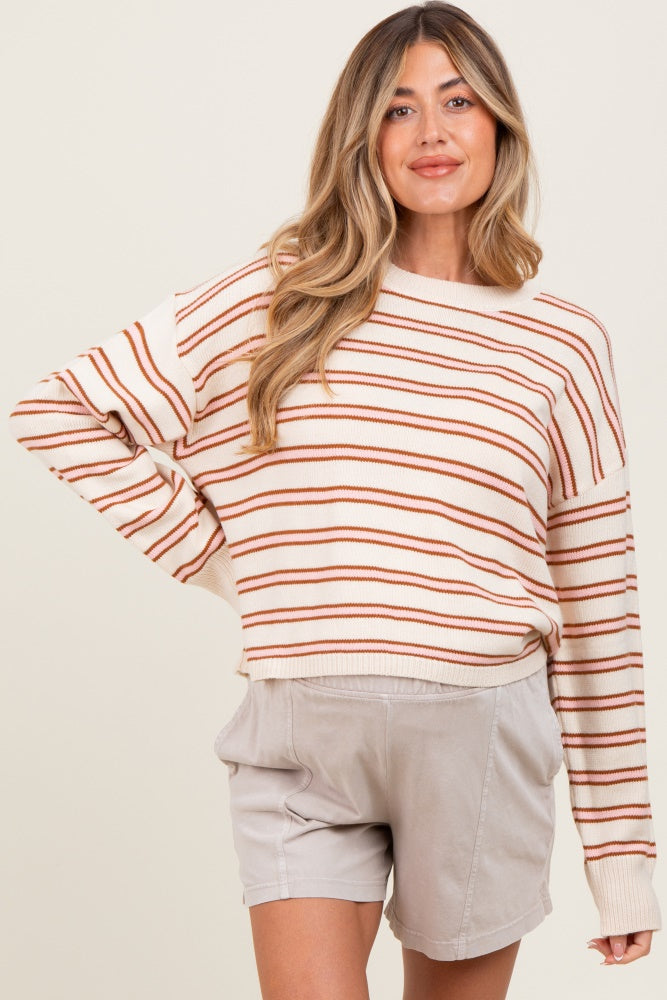 Pink Multicolor Stripe Maternity Sweater