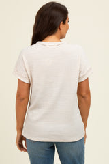 Ivory Ribbed Exposed Seam Short Sleeve Maternity Top