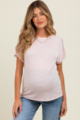 Pink Ribbed Exposed Seam Maternity Short Sleeve Top