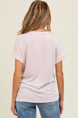 Pink Ribbed Exposed Seam Maternity Short Sleeve Top