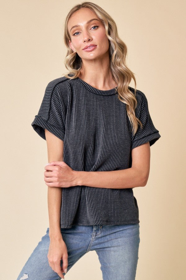 Black Exposed Seam Short Sleeve Maternity Top