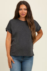 Black Exposed Seam Short Sleeve Maternity Top