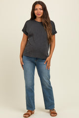 Black Exposed Seam Short Sleeve Maternity Top