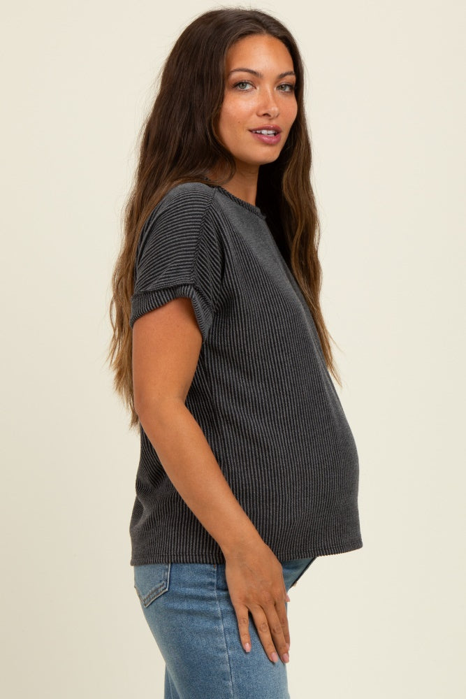 Black Exposed Seam Short Sleeve Maternity Top