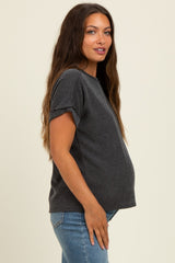 Black Exposed Seam Short Sleeve Maternity Top